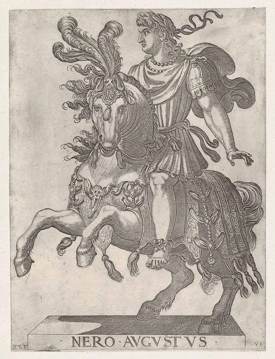 Plate 6: Emperor Nero on Horseback, from ' The First Twelve Roman Caesars' — Antonio Tempesta|Giovanni Battista di Lazzaro Panzera da Parma