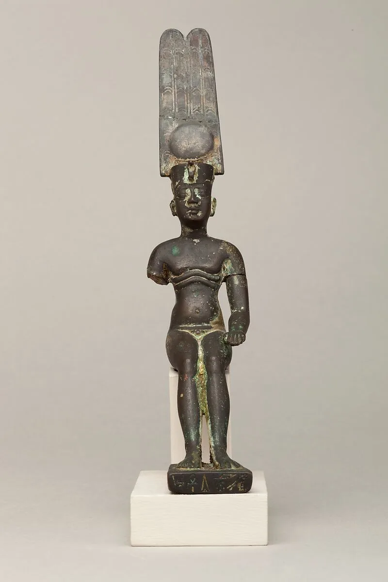 Child god wearing Amonian crown and named Horus of Mednit (Aphroditopolis) — Unknown