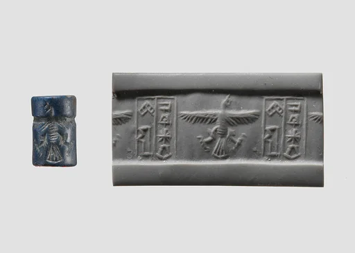 Cylinder seal and modern impression: bird, inscription