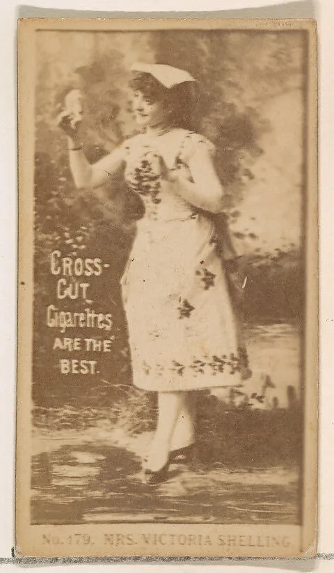 Card Number 179, Mrs. Victoria Shelling, from the Actors and Actresses series (N145-2) issued by Duke Sons & Co. to promote Cross Cut Cigarettes — W. Duke, Sons & Co.