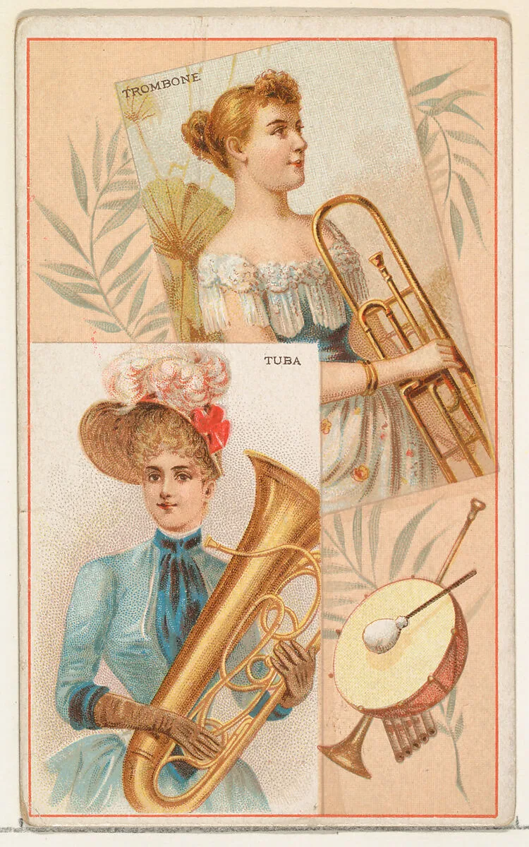 Trombone and Tuba, from the Musical Instruments series (N121) issued by Duke Sons & Co. to promote Honest Long Cut Tobacco — W. Duke, Sons & Co.|Schumacher & Ettlinger