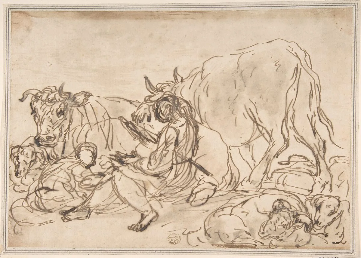 Figures with Cattle — Anonymous, Italian, Roman-Bolognese, 17th century