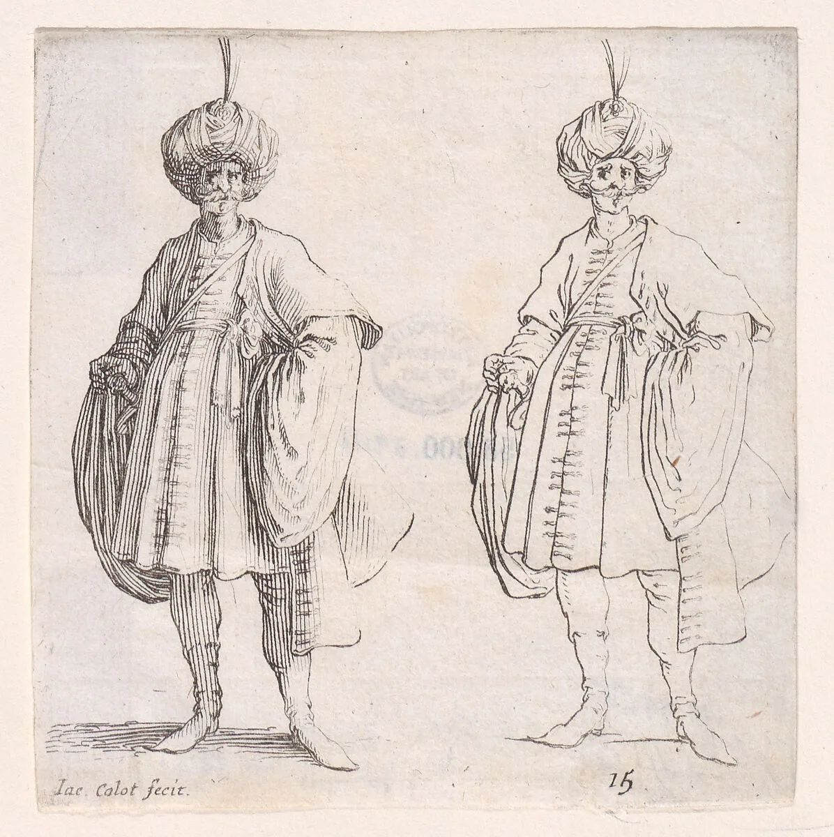 Turk Wearing Turban Seen from the Front, from Varie Figure (Various Figures), plate 15 — Jacques Callot