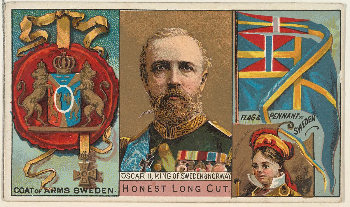 Oscar II, King of Sweden and Norway, from the Rulers, Flags, and Coats of Arms series (N126-1) issued by W. Duke, Sons & Co. — W. Duke, Sons & Co.