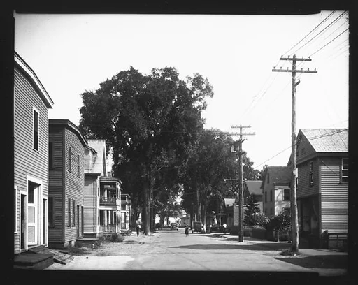 [View Down Street with Frame Houses, Near Boston, Massachusetts]