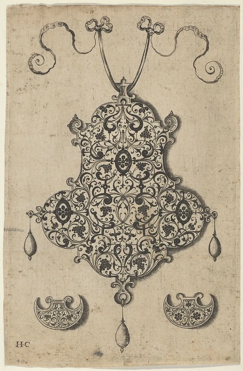 Design for the Verso of a Pendant with Grapevines Above Axe-Shaped Ornaments — Jan Collaert I|Hans Liefrinck