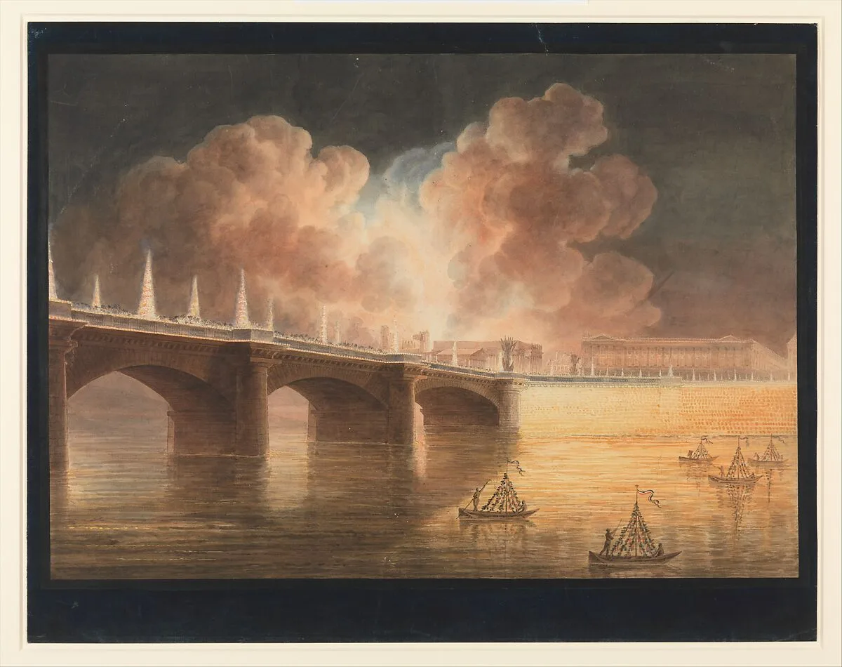 Fête pour la Paix Générale donnée à Paris le 18 Brumaire. Pont et Place de la Concorde. — Francesco Piranesi|François Jean Sablet