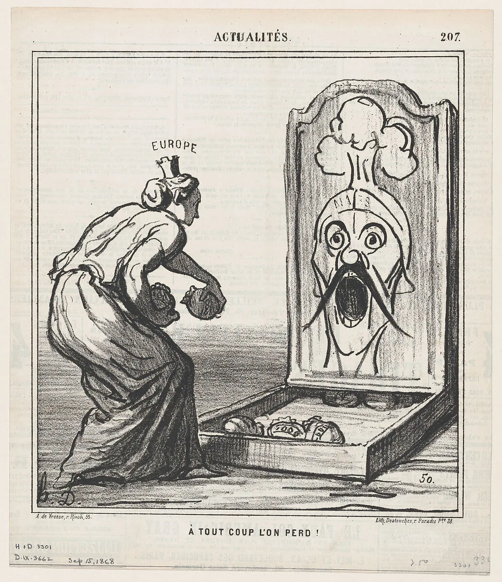 Every toss loses, from 'News of the day,' published in Le Charivari, September 15, 1868 — Honoré Daumier|Arnaud de Vresse|Destouches