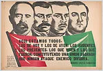 Poster relating to the 32nd anniversary of the beginning of the Mexican Revolution (1910) picturing the heroes and accompanied by a verse by Manuel Ávila Camacho (President of Mexico from 1940 to 1946) — Taller de Gráfica Popular|Leopoldo Méndez