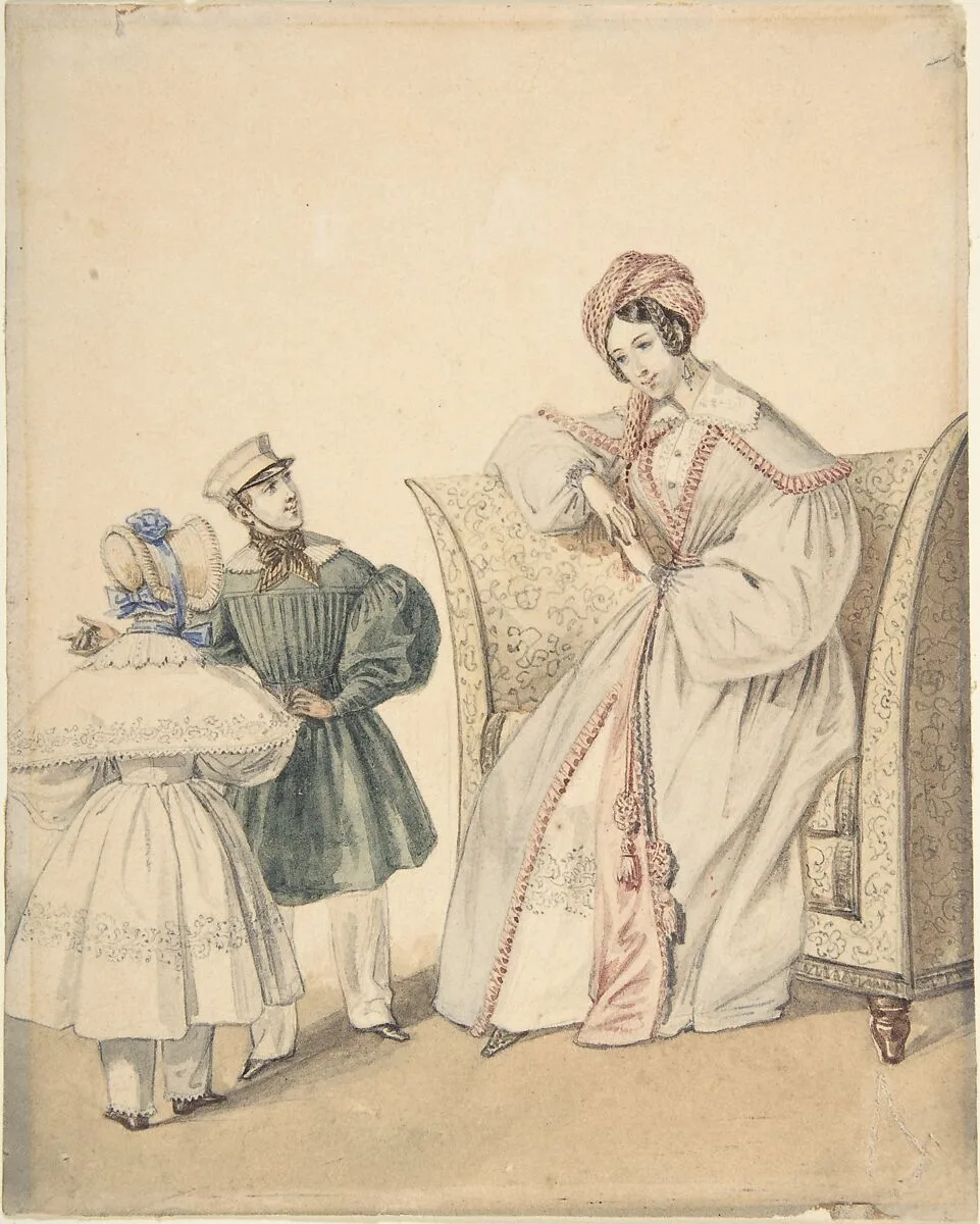 Fashion Drawing with a Woman Seated in a Chair with a Boy and Girl — Pierre-Numa Bassaget, called Numa