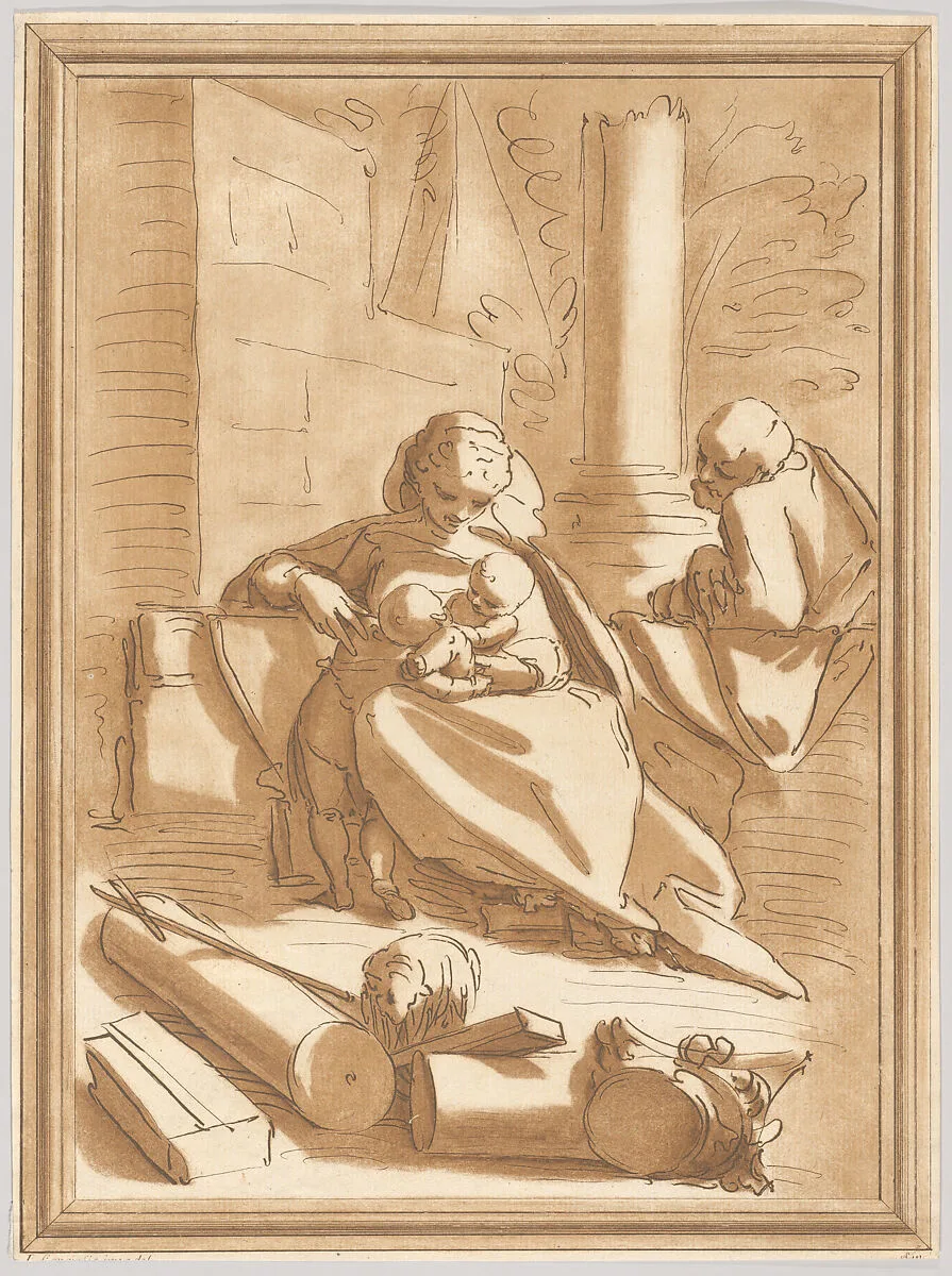 The Holy Family with the infant Saint John the Baptist — Giacomo Cavedone|Andrea Scacciati