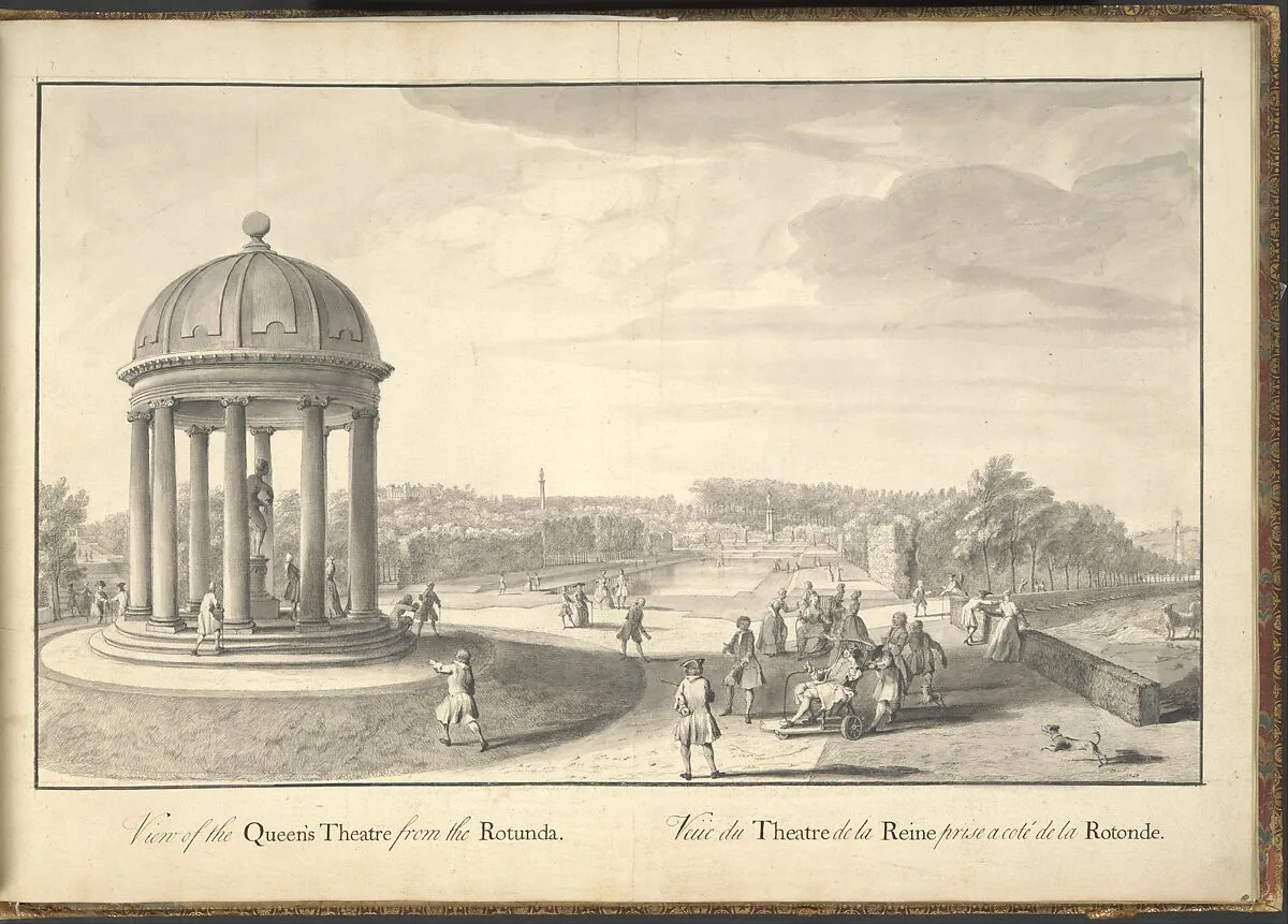 View of the Queen's Theatre from the Rotunda at Stowe, Buckinghamshire — Jacques Rigaud