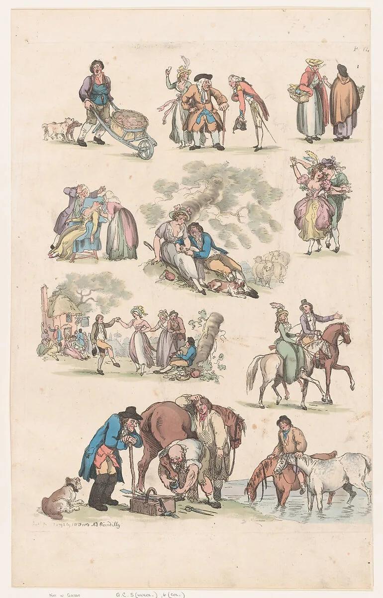 Plate 14, Outlines of Figures, Landscapes and Cattle...for the Use of Learners — S. W. Fores|Thomas Rowlandson