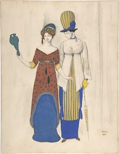'Fantaisie sur le costume moderne': Two female haute couture figures