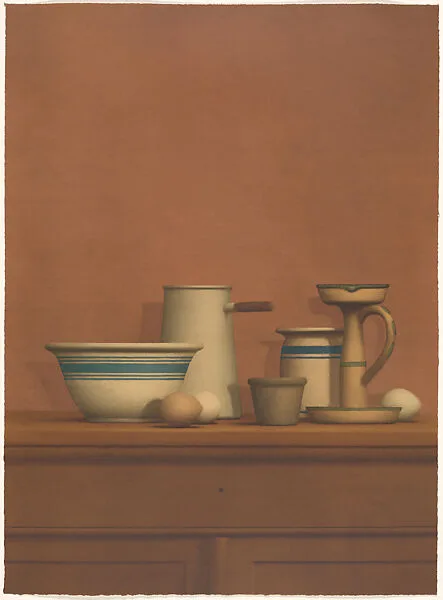Still Life of Eggs, Candlestick and Bowl — William Bailey