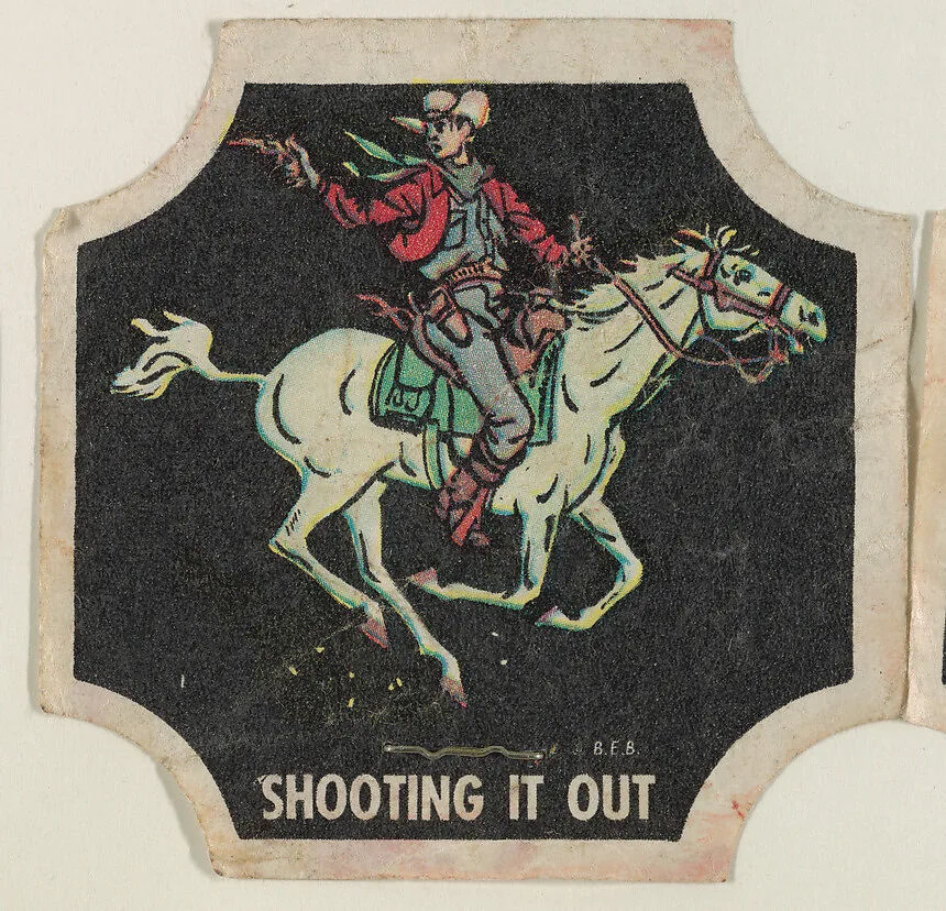 Shooting It Out, from the Indians and Westerners bread end labels series (D290-10) — Unknown