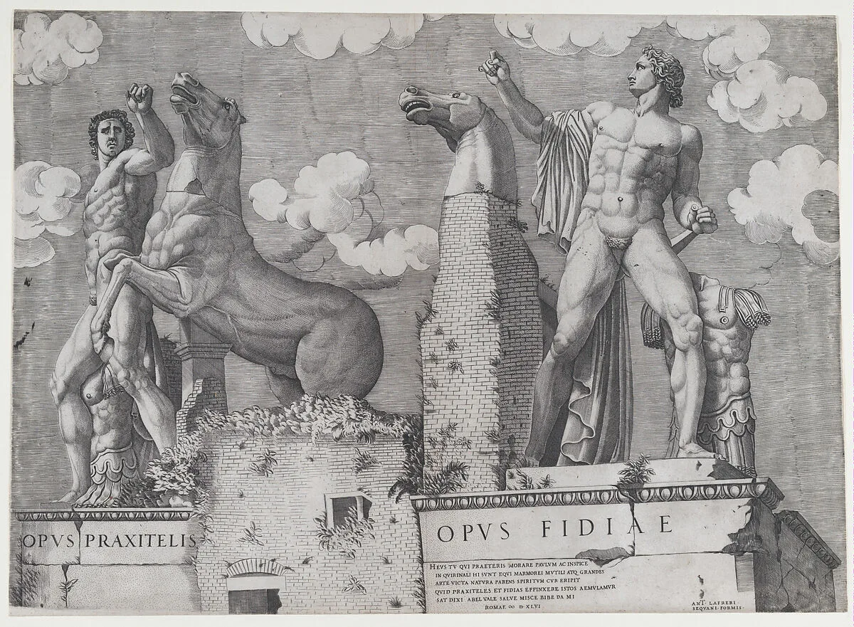 Statues of the Dioscuri at the Quirinal, Rome (Speculum Romanae Magnificentiae) — Anonymous, Italian, 16th century|Antonio Lafreri