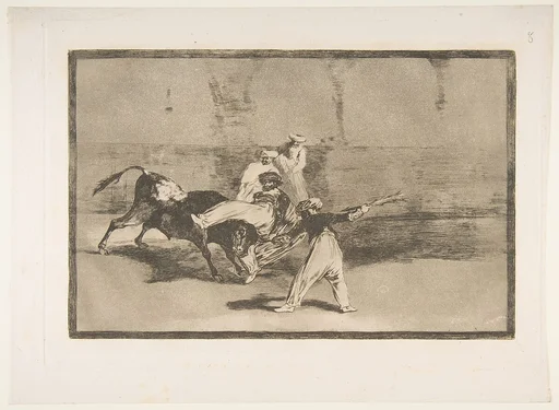 Plate 8 from the 'Tauromaquia': A Moor Caught by the Bull in the ring.