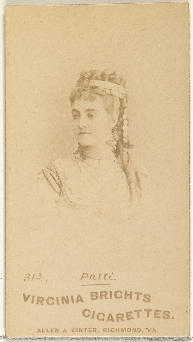 Card 312, Patti, from the Actors and Actresses series (N45, Type 1) for Virginia Brights Cigarettes — Allen & Ginter