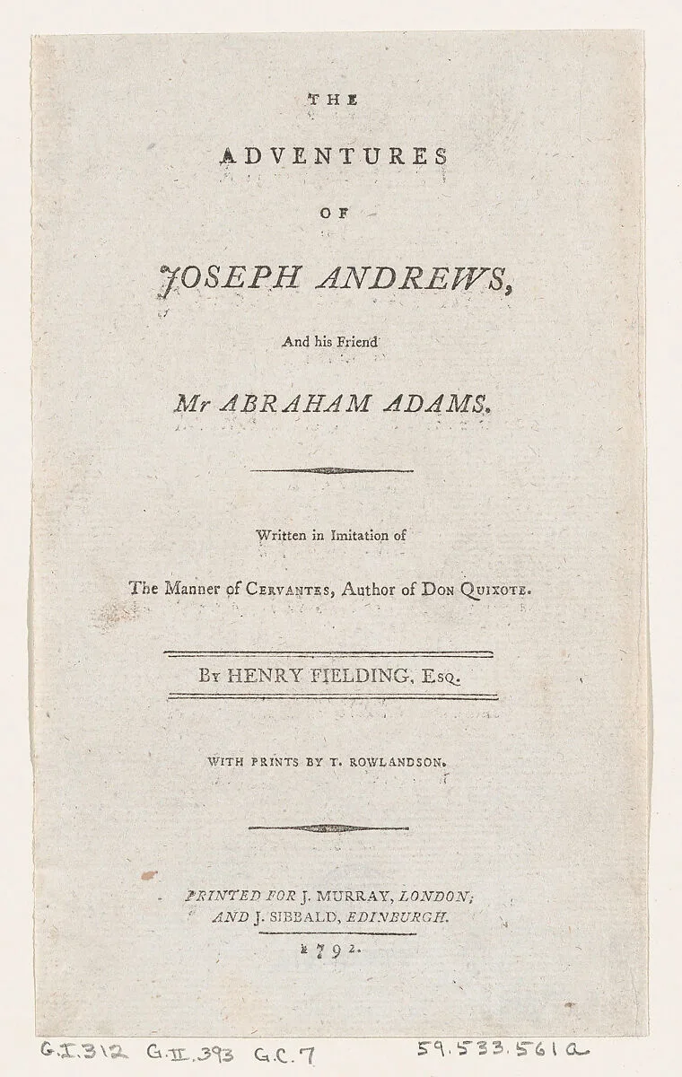 Title Page: "The Adventures of Joseph Andrews, and His Friend Mr. Abraham Adams" — Henry Fielding|Thomas Rowlandson|James Sibbald