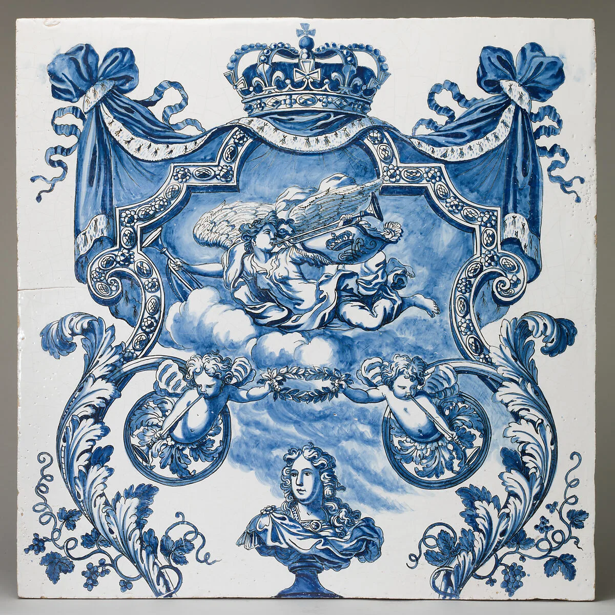Tile with a bust of William III (1650–1702) — Daniel Marot the Elder|Adrianus Kocx|The "Greek A" Factory