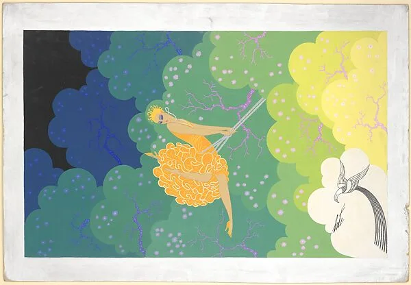 Window Display Design with Girl on a Swing — Erté (Romain de Tirtoff)