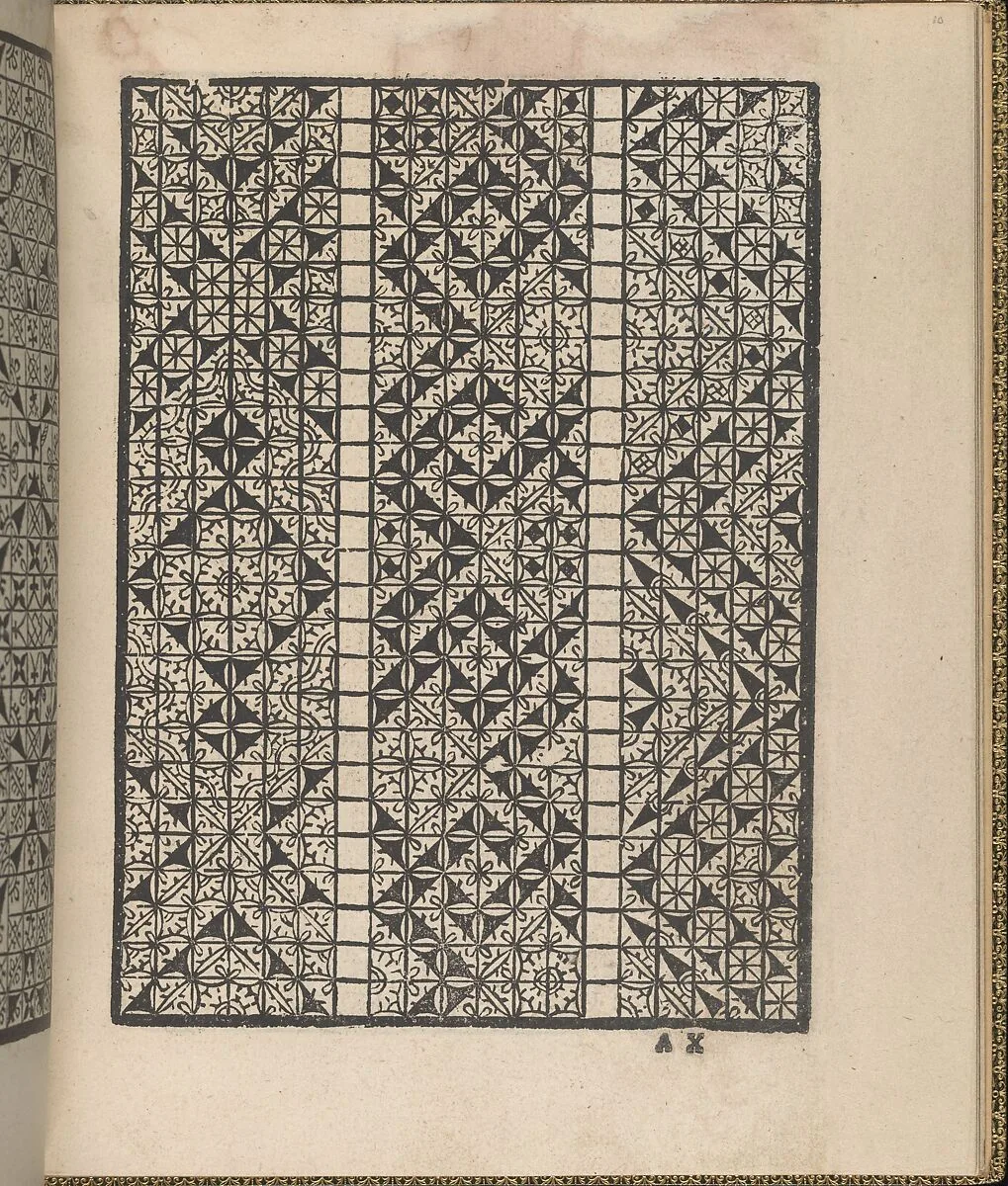 Giardineto novo di punti tagliati et gropposi per exercitio & ornamento delle donne (Venice 1554), page 6 (recto) — Lloyd, Wallis & Lloyd|Matteo Pagano