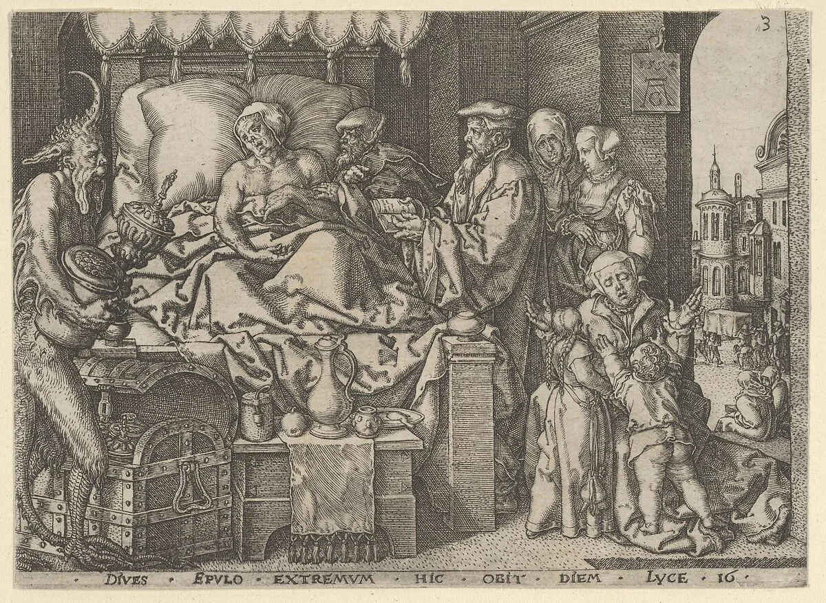 The Rich Man on His Deathbed, from The Parable of the Rich Man and Lazarus — Heinrich Aldegrever