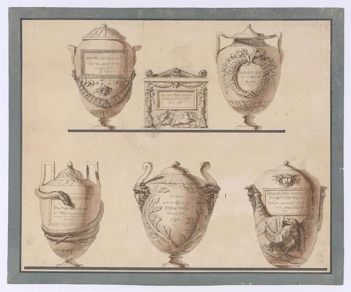 Study of Five Vases or Urns — Felice Giani