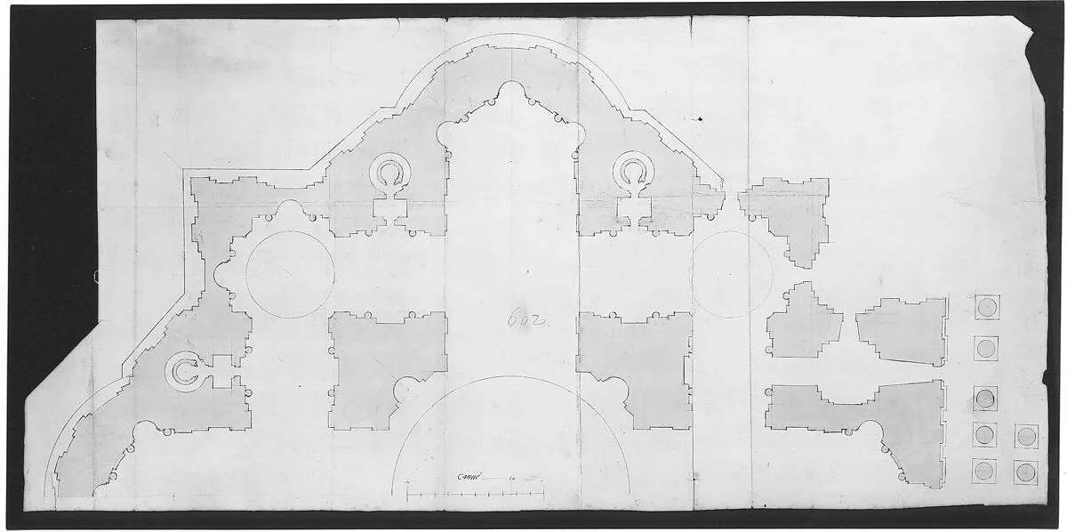 St. Peter's, plan (recto) blank (verso) — Anonymous, French, 16th century