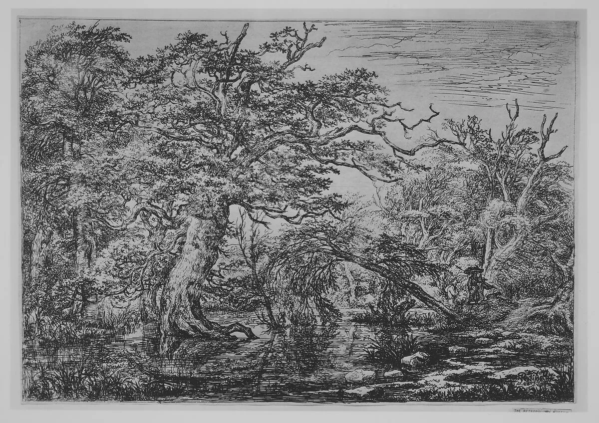 A Forest Marsh with Travelers on a Bank (The Travelers) — Jacob van Ruisdael