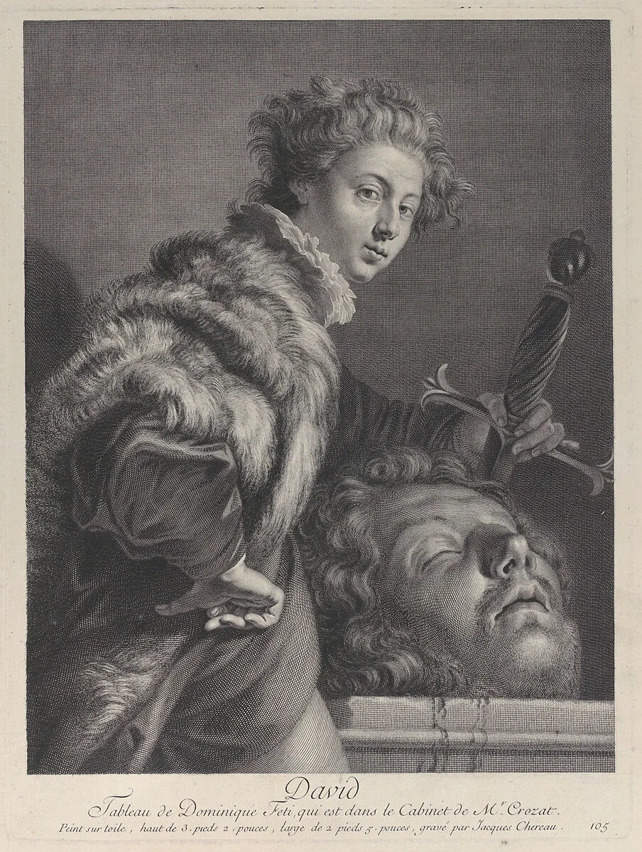 David, holding a sword and posing near the head of Goliath — Jacques II Chereau|Domenico Fetti