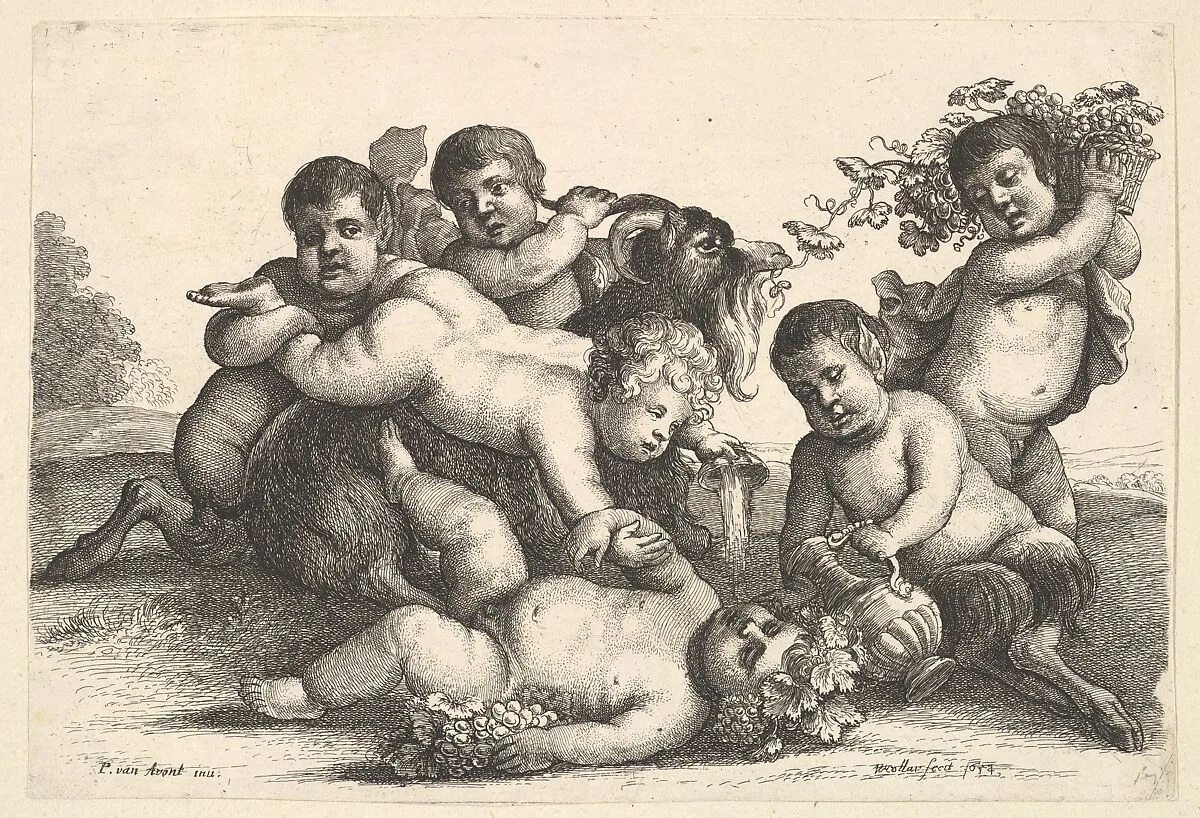 Four boys, two satyrs and a goat — Wenceslaus Hollar|Pieter van Avont