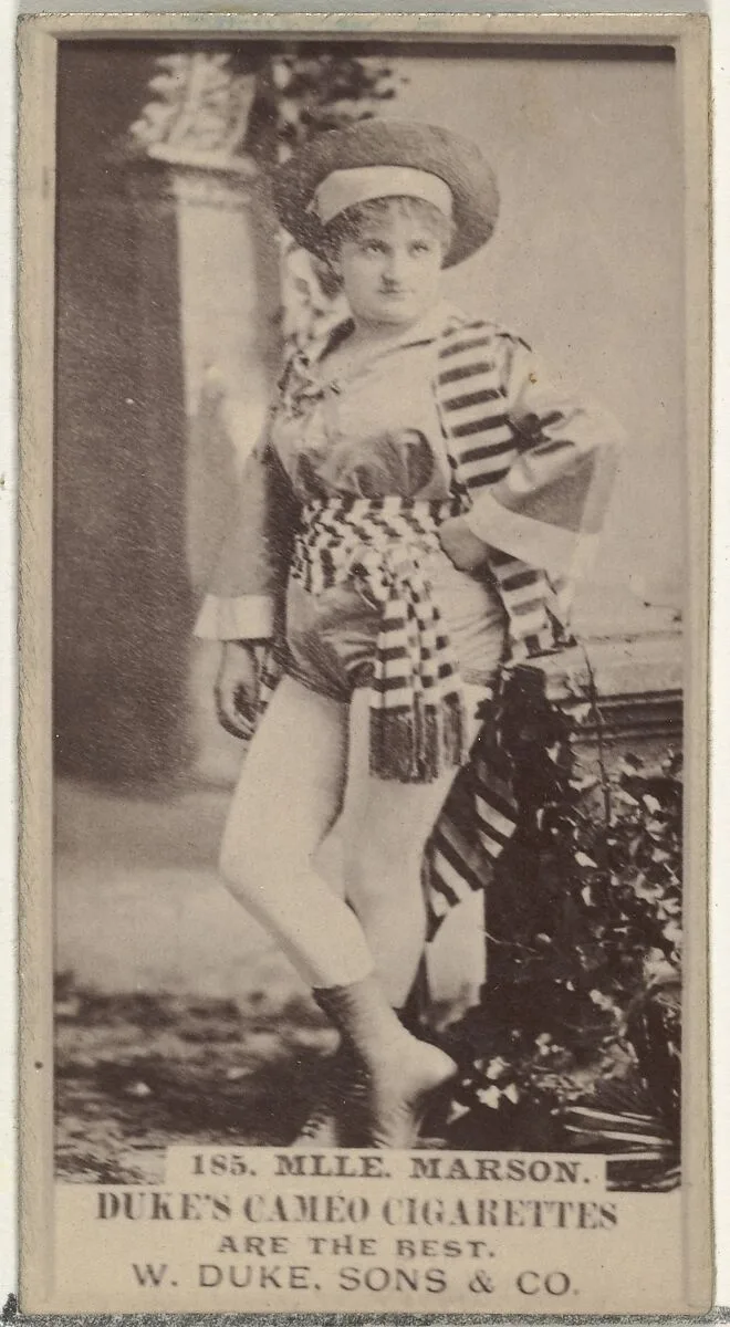 Card Number 185, Mlle. Marson, from the Actors and Actresses series (N145-5) issued by Duke Sons & Co. to promote Cameo Cigarettes — W. Duke, Sons & Co.
