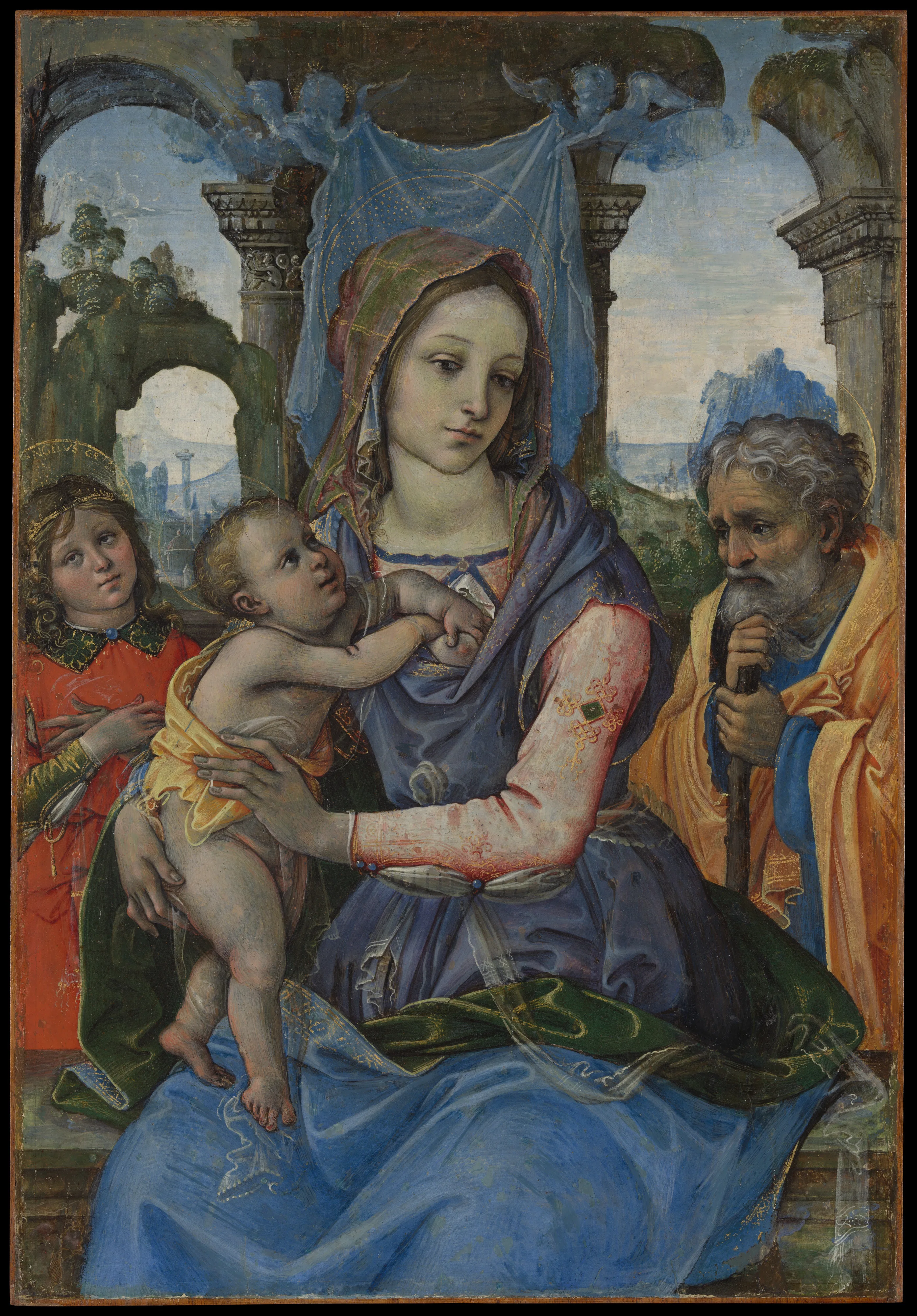 Holy Family with an Angel — Raffaellino del Garbo (also known as Raffaelle de' Capponi and Raffaelle de' Carli)