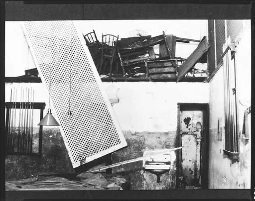 [Copy of Newspaper File Photograph: Wrecked Pool Room, Probably Havana]
