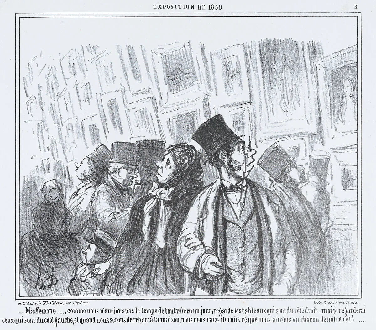 Ma femme..., comme nous n'aurions pas le temps de tout voir en un jour..., from L'Exposition de 1859, published in Le Charivari, April 18, 1859 — Aaron Martinet|Honoré Daumier|Destouches