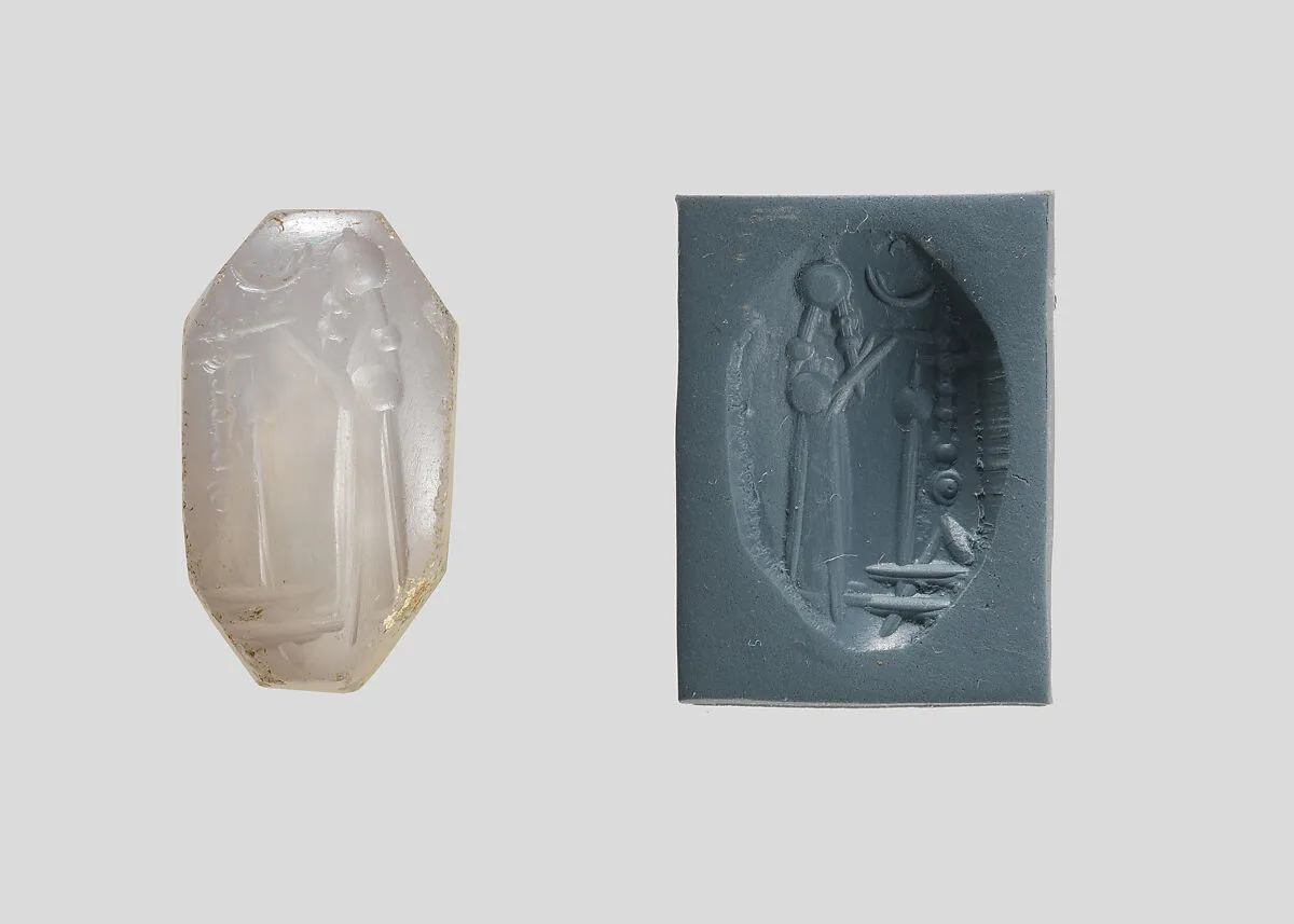 Stamp seal (octagonal pyramid) with cultic scene — Unknown