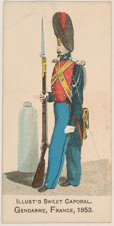 Gendarme, France, 1853, from the Military Series (N224) issued by Kinney Tobacco Company to promote Sweet Caporal Cigarettes — Kinney Brothers Tobacco Company