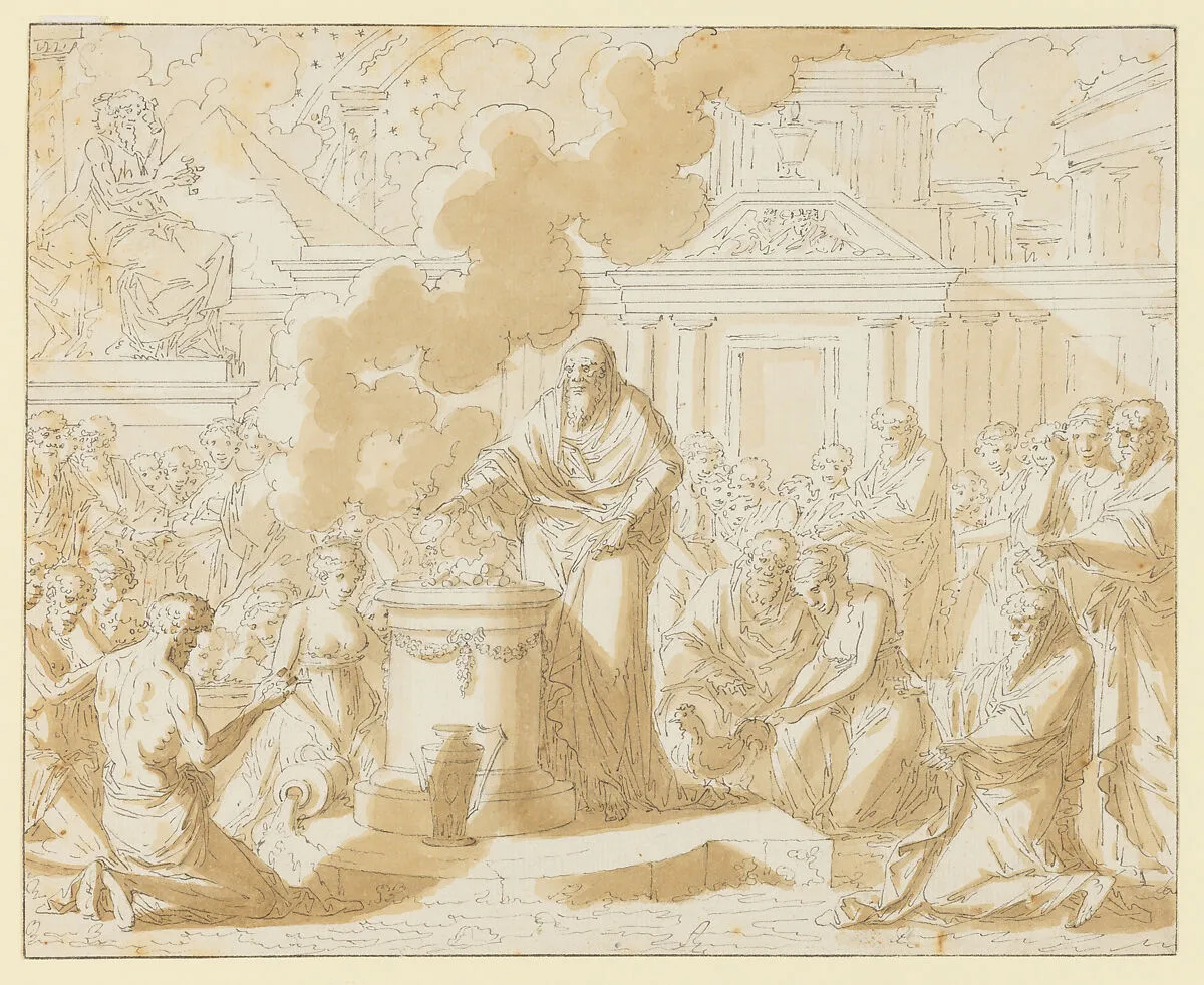 Classical Scene with Figures Gathered around a Sacrificial Altar — Louis Félix de La Rue