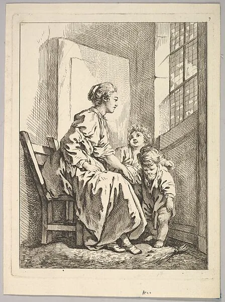 Woman Seated Before a Window, with Two Children at her Knee — François Boucher|Anonymous