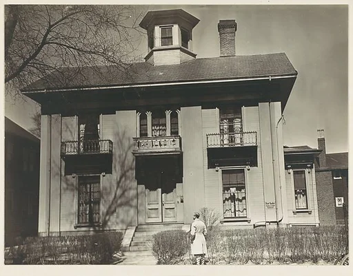 [Italianate Revival House with Man on Sidewalk, Possibly John Brooks Wheelwright, Cambridge, Massachusetts]