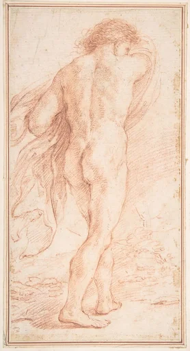 Nude Figure with Cloak, seen from rear