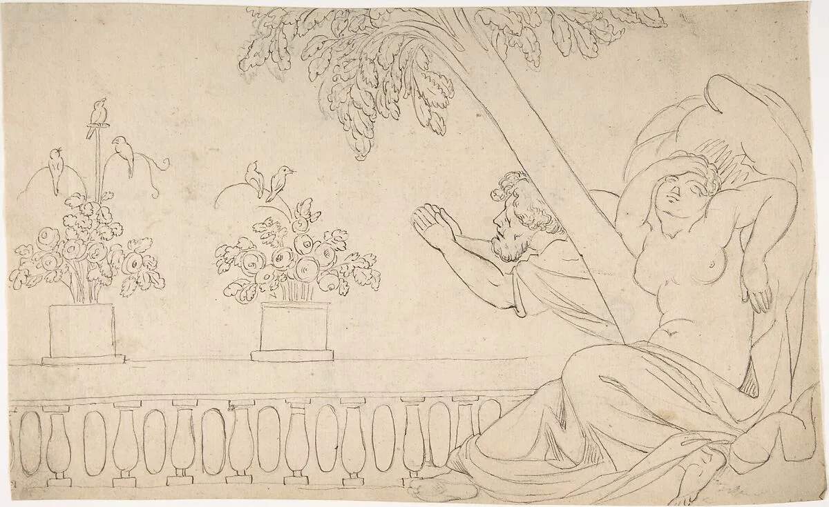 Beseeching Couple under a Tree — Anonymous, German, 19th century