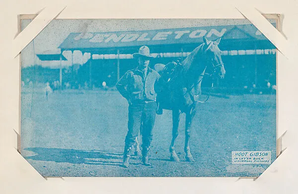 Hoot Gibson in "Let 'em Buck" from Western Stars or Scenes Exhibit Cards series (W412) — Unknown