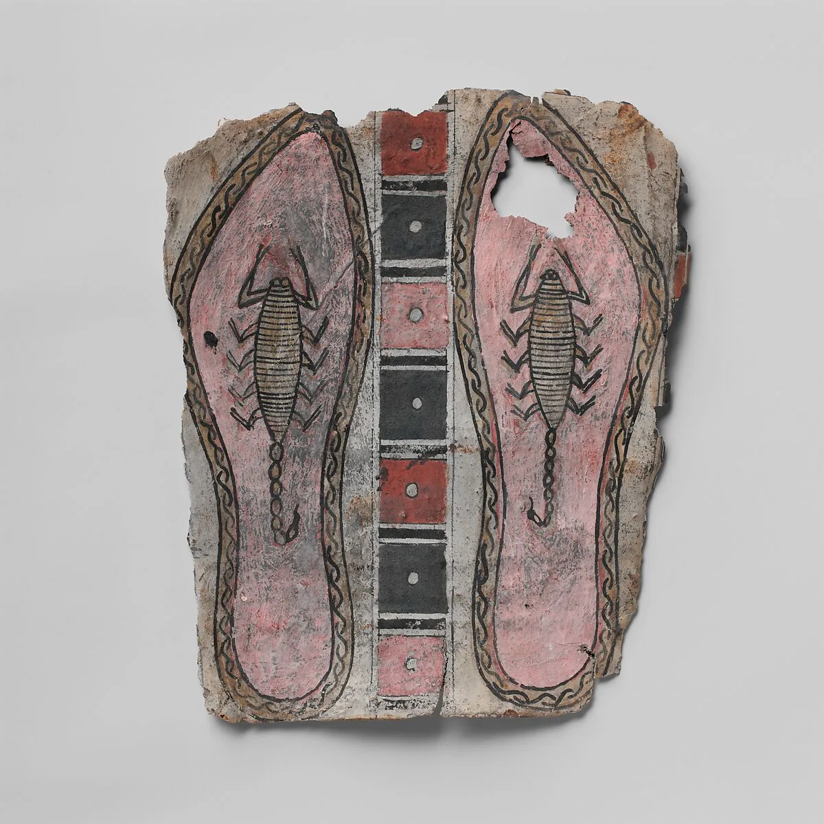 Panel from beneath feet of a cartonnage, with scorpions on soles — Unknown