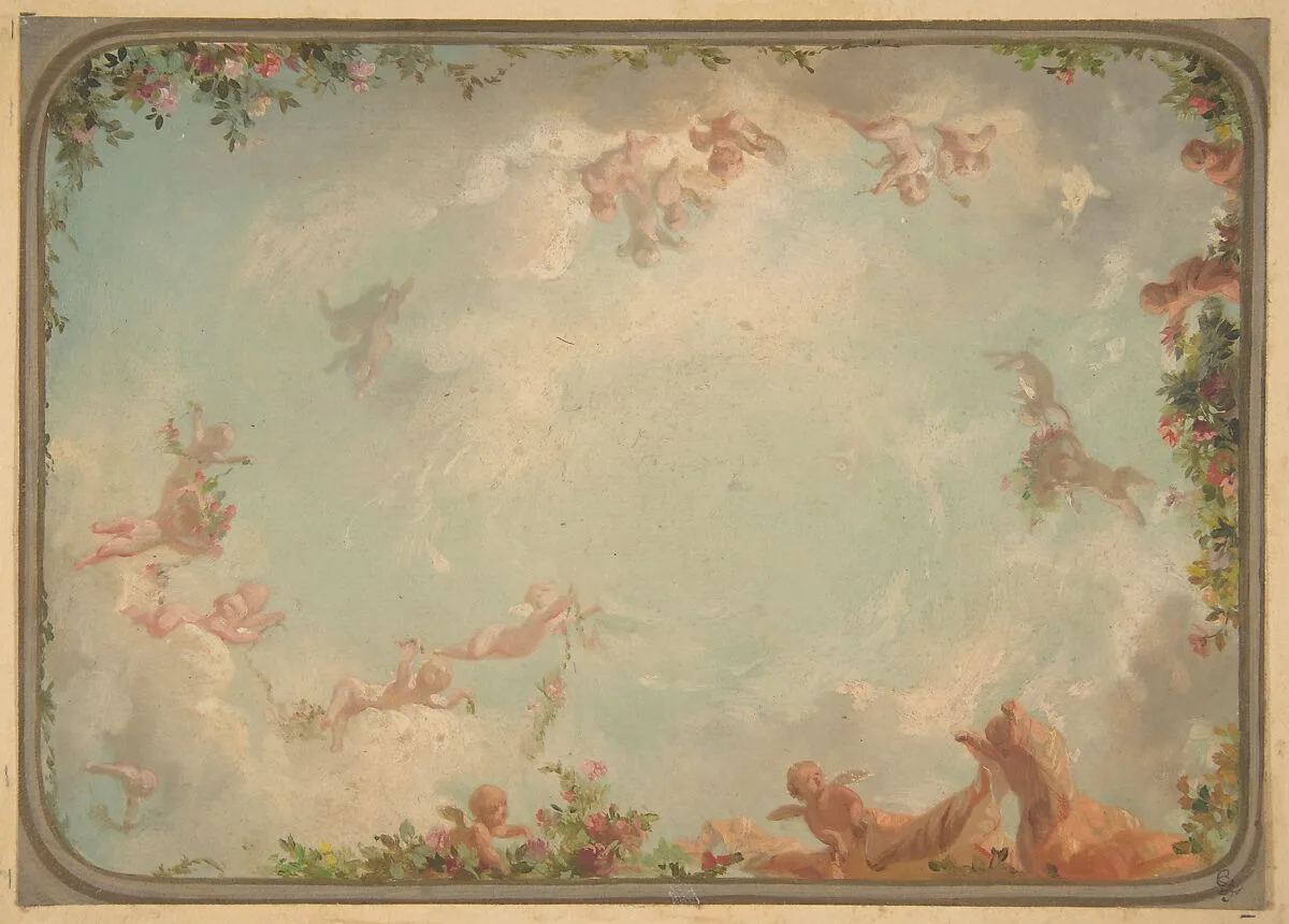 Design for a ceiling painted with putti in clouds with roses — Jules-Edmond-Charles Lachaise|Eugène-Pierre Gourdet