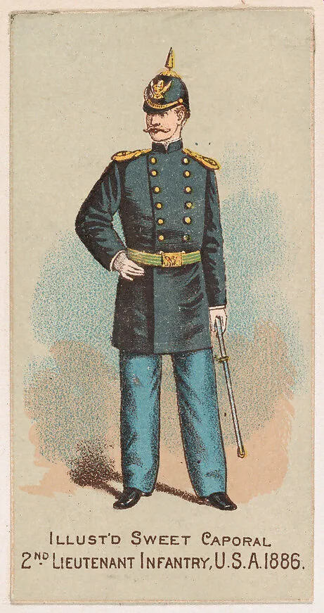Second Lieutenant Infantry, United States Army, 1886, from the Military Series (N224) issued by Kinney Tobacco Company to promote Sweet Caporal Cigarettes — Kinney Brothers Tobacco Company