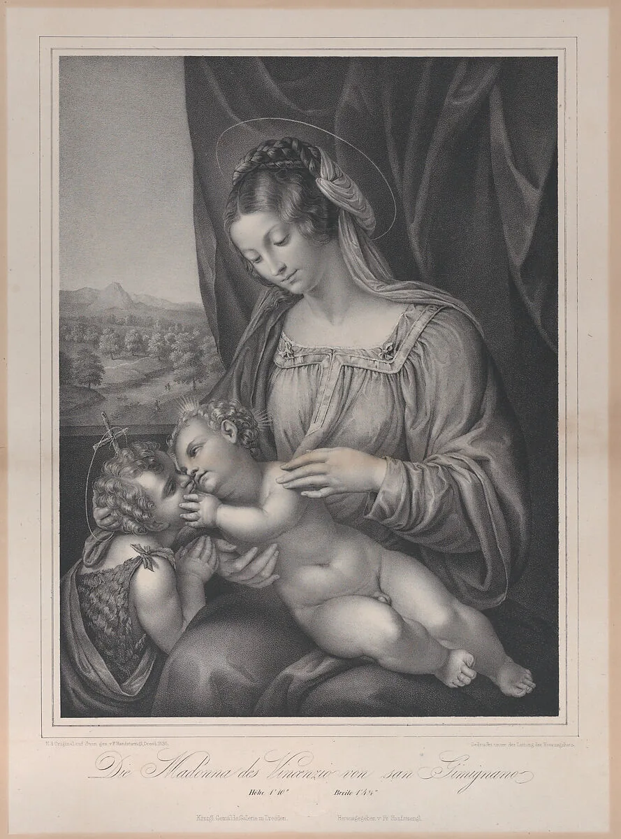 The Virgin and child with the infant Saint John the Baptist, with the Christ child lying on her lap and turning to kiss the Baptist — Lorenzo Lotto|Franz Hanfstängl|Vincenzo Tamagni|Franz Hanfstängl