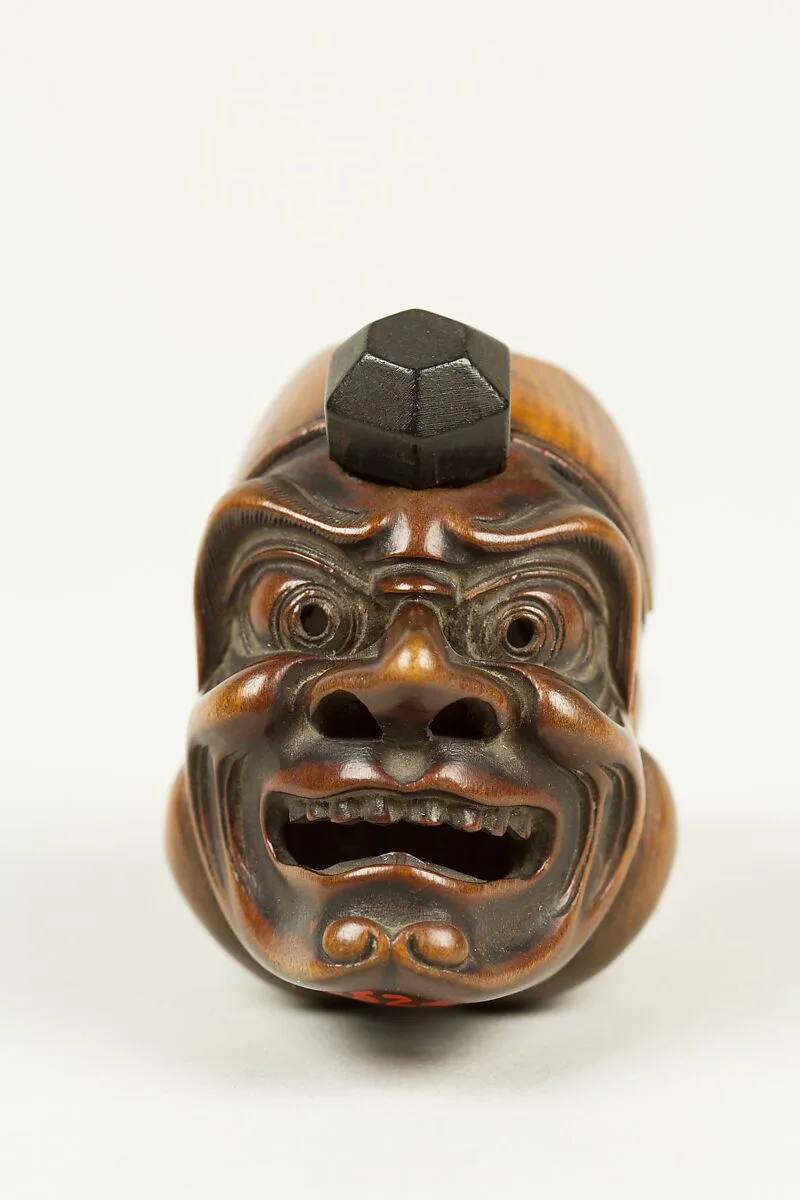 阿亀と大飛出面木彫根付|Netsuke of Okame and Ōtobide Masks — Unknown